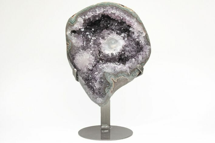 Sparkly Dark Purple Amethyst Geode With Metal Stand #209210